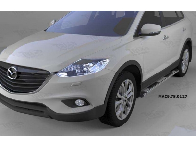 Пороги алюминиевые Emerald silver для Mazda CX-9 2012-2016