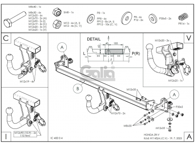 Фаркоп оцинкованный для Honda ZR-V 2023-н.в. условно-съемное крепление шара