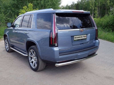 Защита заднего бампера овальная 120х60 мм ТСС для Cadillac Escalade 2015-2021