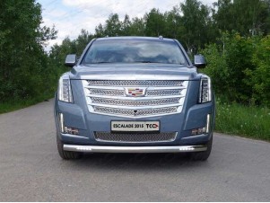 Защита передняя овальная с ДХО 75х42 мм для Cadillac Escalade № CADESC15-04